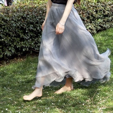 シフォンロングスカート ボトム スカート ロング丈 ウエストゴム 爽やか かわいい 可愛い きれいめ シンプル カジュアル 上品 おしゃれ かっこいい キュート アジアン 可愛い こなれ感