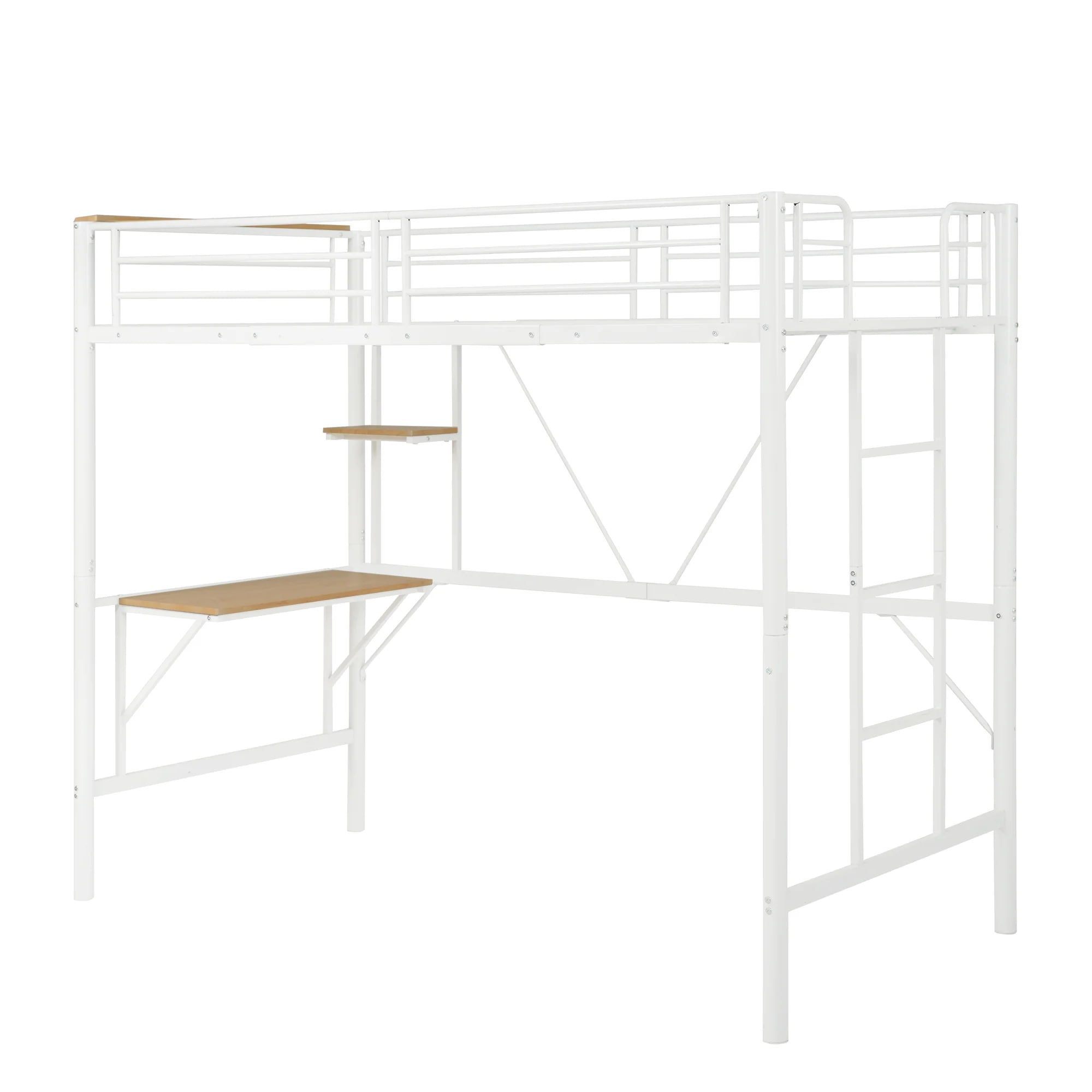 ロフトベッド シングル パイプベッド 収納棚 デスク付き 北欧風 収納 子供ベッド パイプ 金属 はしご