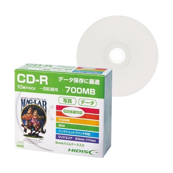（まとめ） ハイディスク データ用CD-R700MB 52倍速 ホワイトワイドプリンタブル 5mmスリムケース HDCR80GP10SC1パック（10枚） 30セット