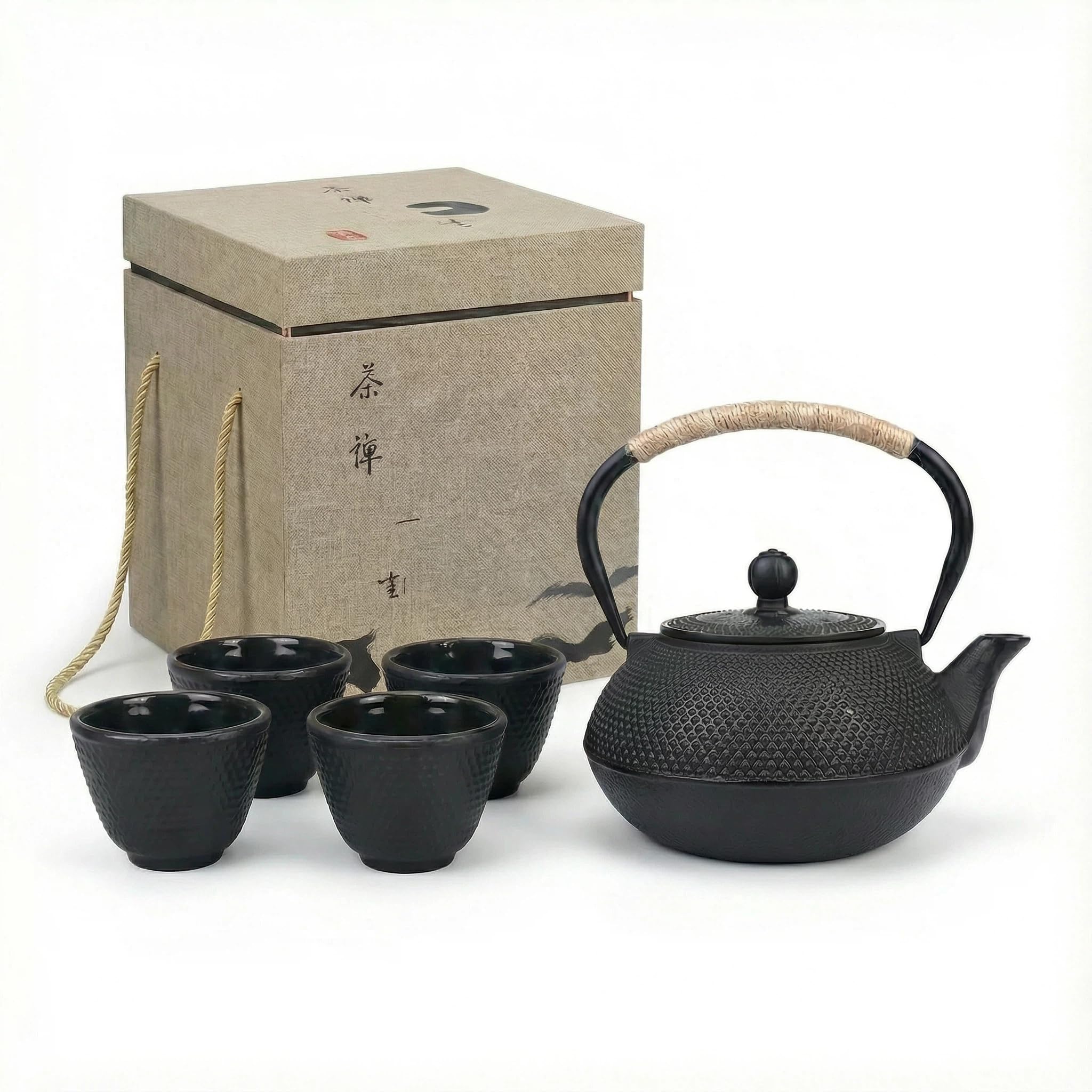 鉄瓶 南部鉄器 急須 IH対応 鉄びん やかん・ケトル 茶こし付き 鉄分補給 直火可 伝統工芸品 贈り物向け 誕生日 結婚 新築 クリスマス 家庭用 業務用 日本語取扱説明書 (セット 1200ML)