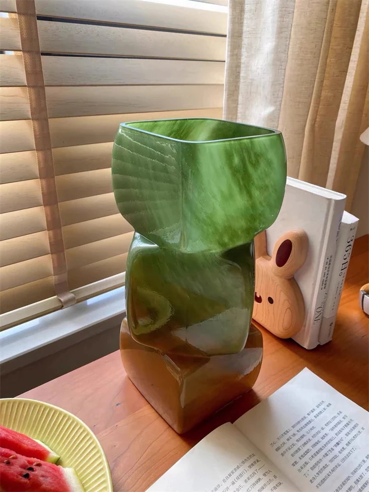 【急速出荷!】早い者勝ち 瑠璃 ガラス花瓶 ユニークなデザイン 角口花瓶 水養花 の風 ガラス花器振り子