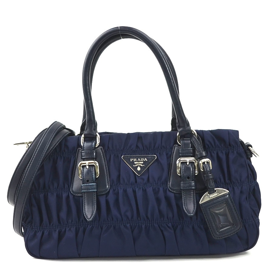 プラダ PRADA ハンドバッグ 斜め掛けショルダーバッグ ナイロン/レザー ネイビー レディース 55593g