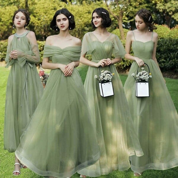 ブライズメイドドレスロング丈袖付き二次会大きいサイズ結婚式体型カバー半袖フリルオフショルダー二次会卒業式花嫁ピアノ発表会演奏会2030グリーン ドレス キャバドレス 二次会
