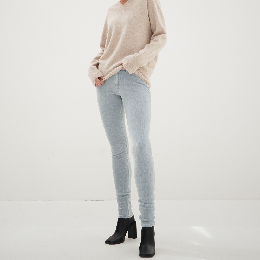 ACUD ニットデニムスキニーパンツ_L.ブルー