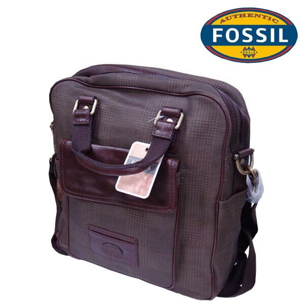 フォッシル ブリーフケース ショルダーバッグ メンズ レディース 兼用 レザー キャンバス コンビ バッグ ブラウン FOSSIL インポート ファッション ブランド ストリート サーフ カジュアル