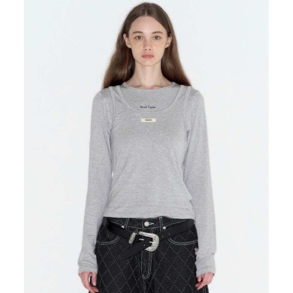 ROCKCAKE Beige Label Layerd LS Tee Gray RC24TP15900GR