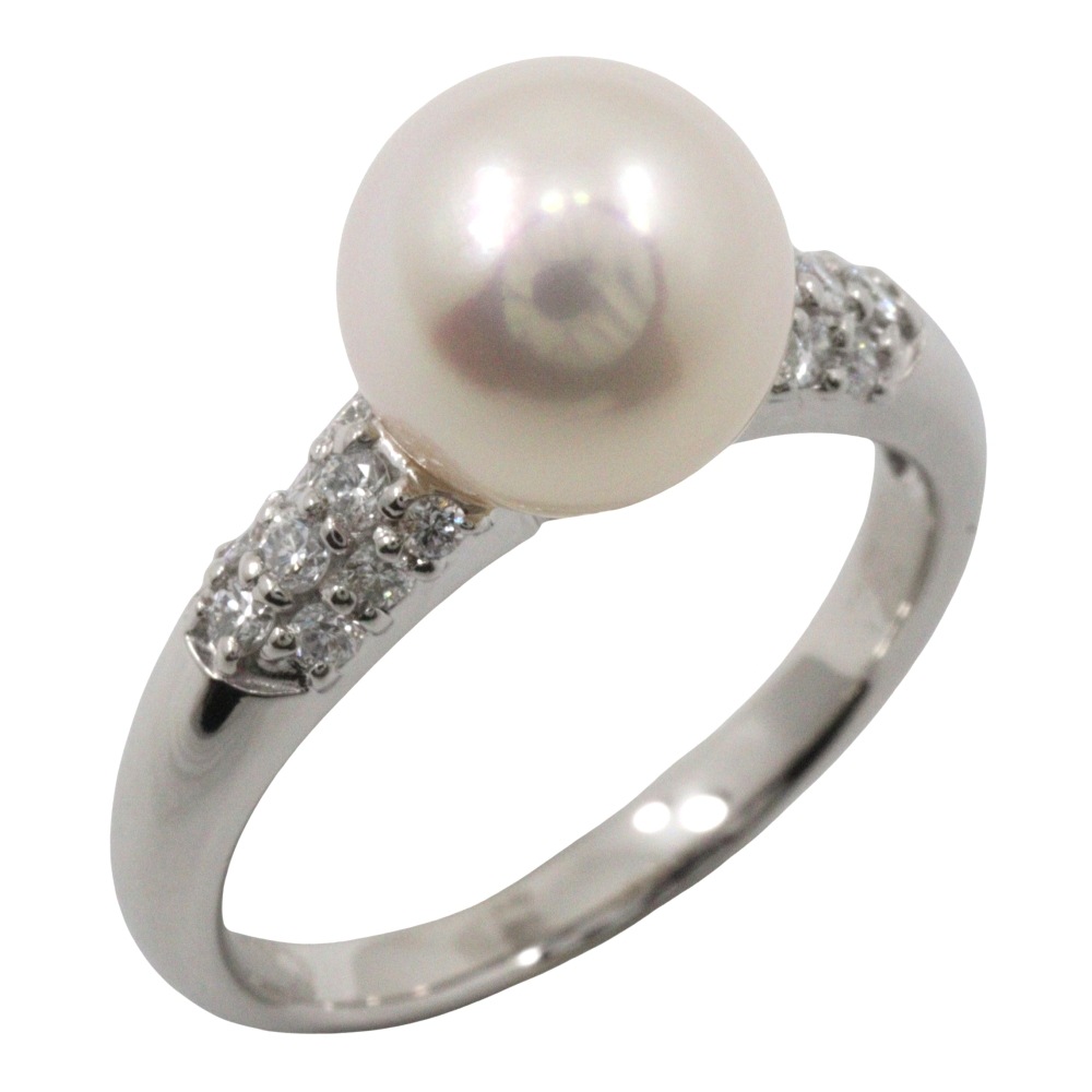 真珠 リング・指輪 8.5ｍｍ Pt900プラチナ パール ダイヤモンド 10号 D0.22 約5.2g レディース 中古品 Aランク