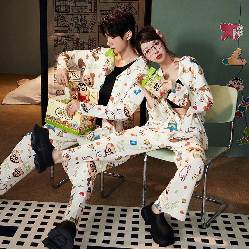 潤母【軽やか】クレヨンしんちゃんパジャマカップル抗菌綿質長袖漫画風男性ホームウェア