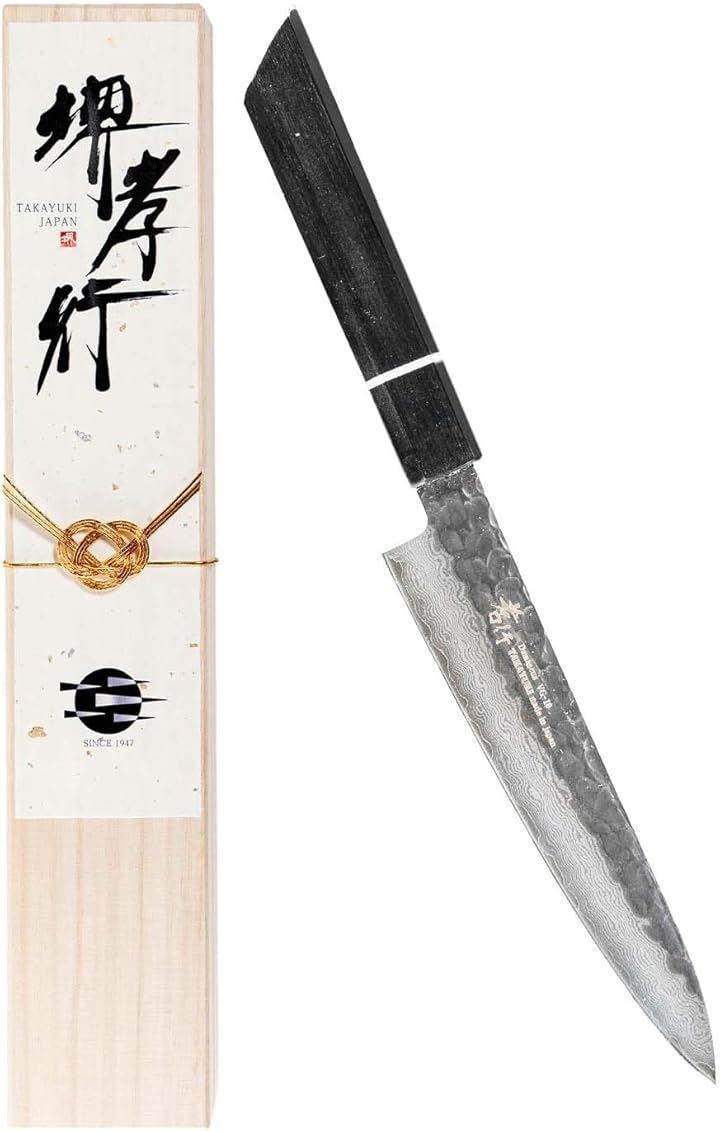 堺孝行 プロの料理人が愛用する包丁ブランド 閃黒 ダマスカス ペティナイフ 150mm フルーツナイフ V金10号 vg10 33層槌目 樫漆柄 青木刃物製作所 型番s15004