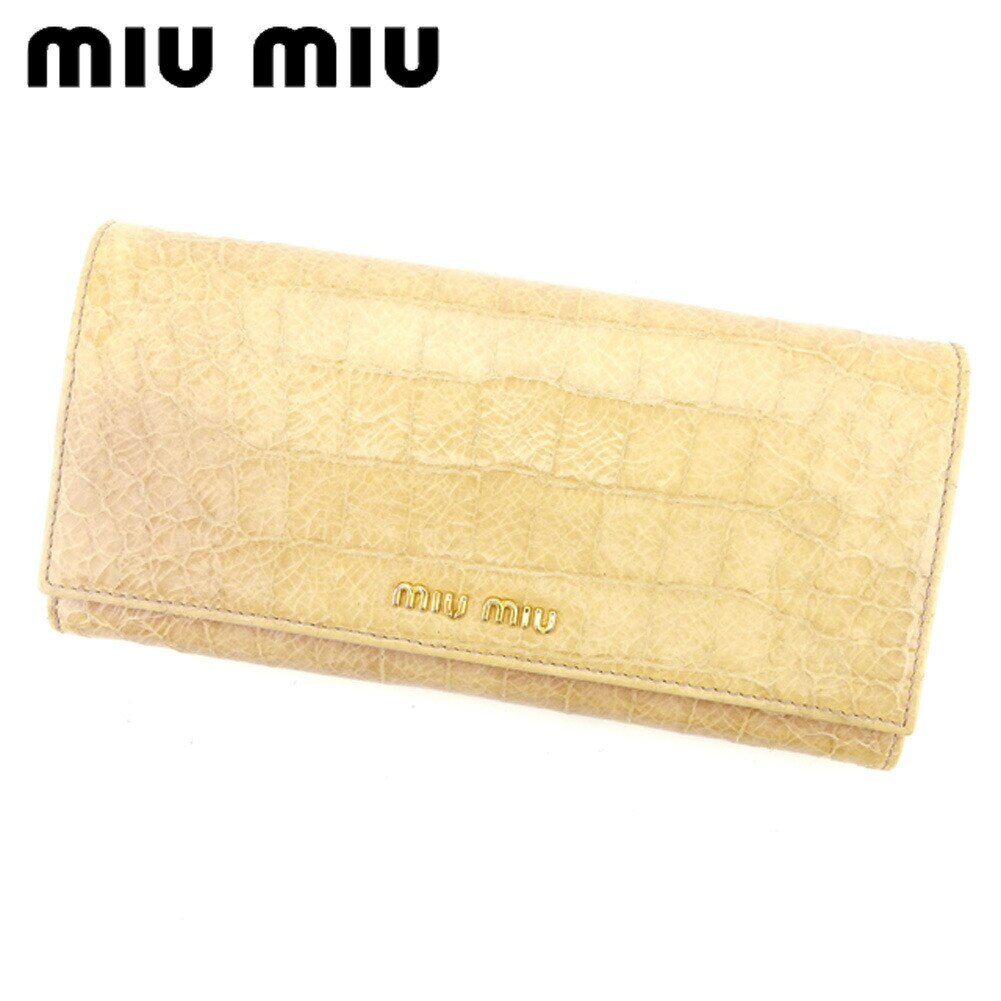 長財布 ファスナー付き 長財布 クロコダイル型押し ピンク　ベージュ 中古