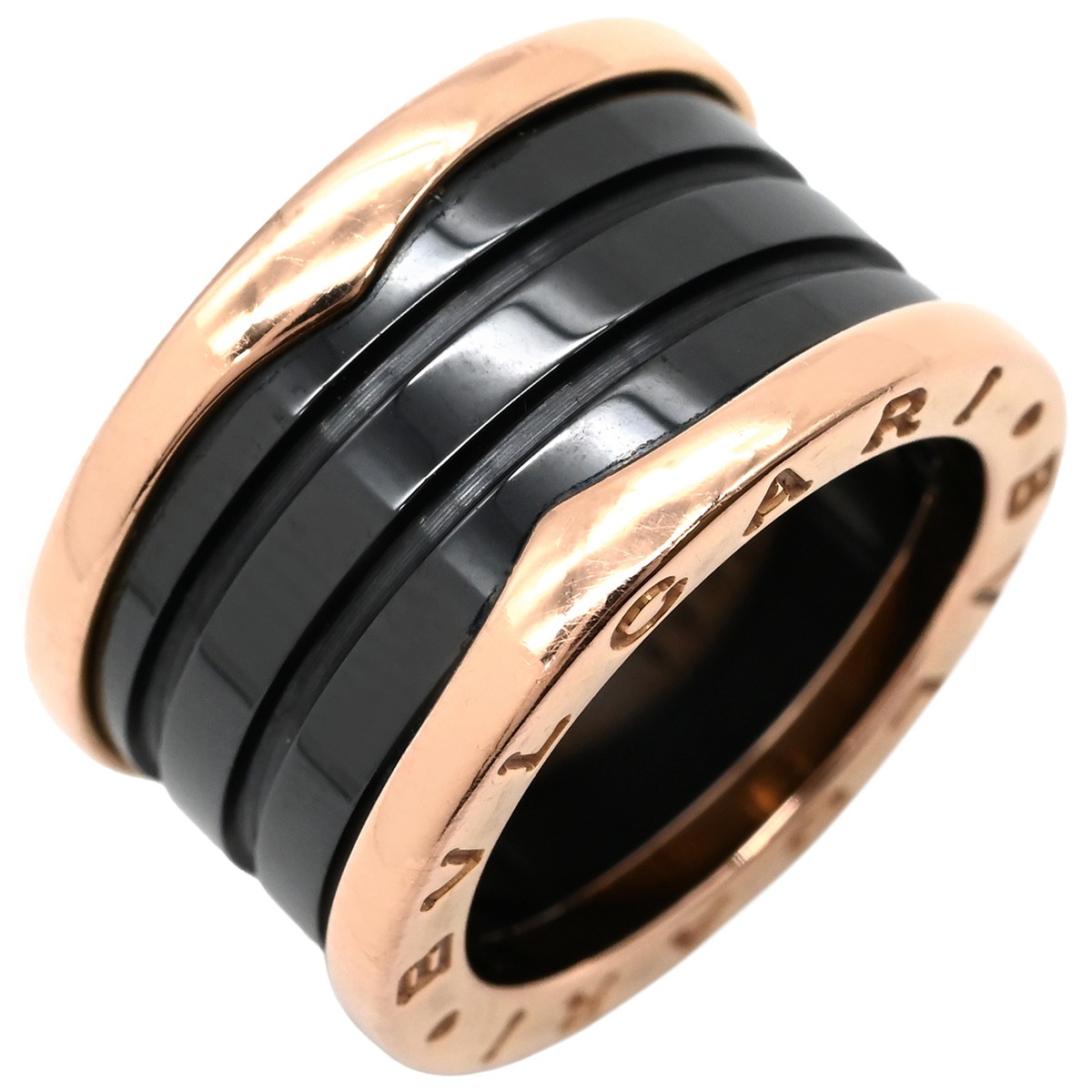 ブルガリ リング 指輪 ビーゼロワン B-zero1 4バンド ピンクゴールド×ブラック #49 黒 Au750 18K 18金 9号【中古】
