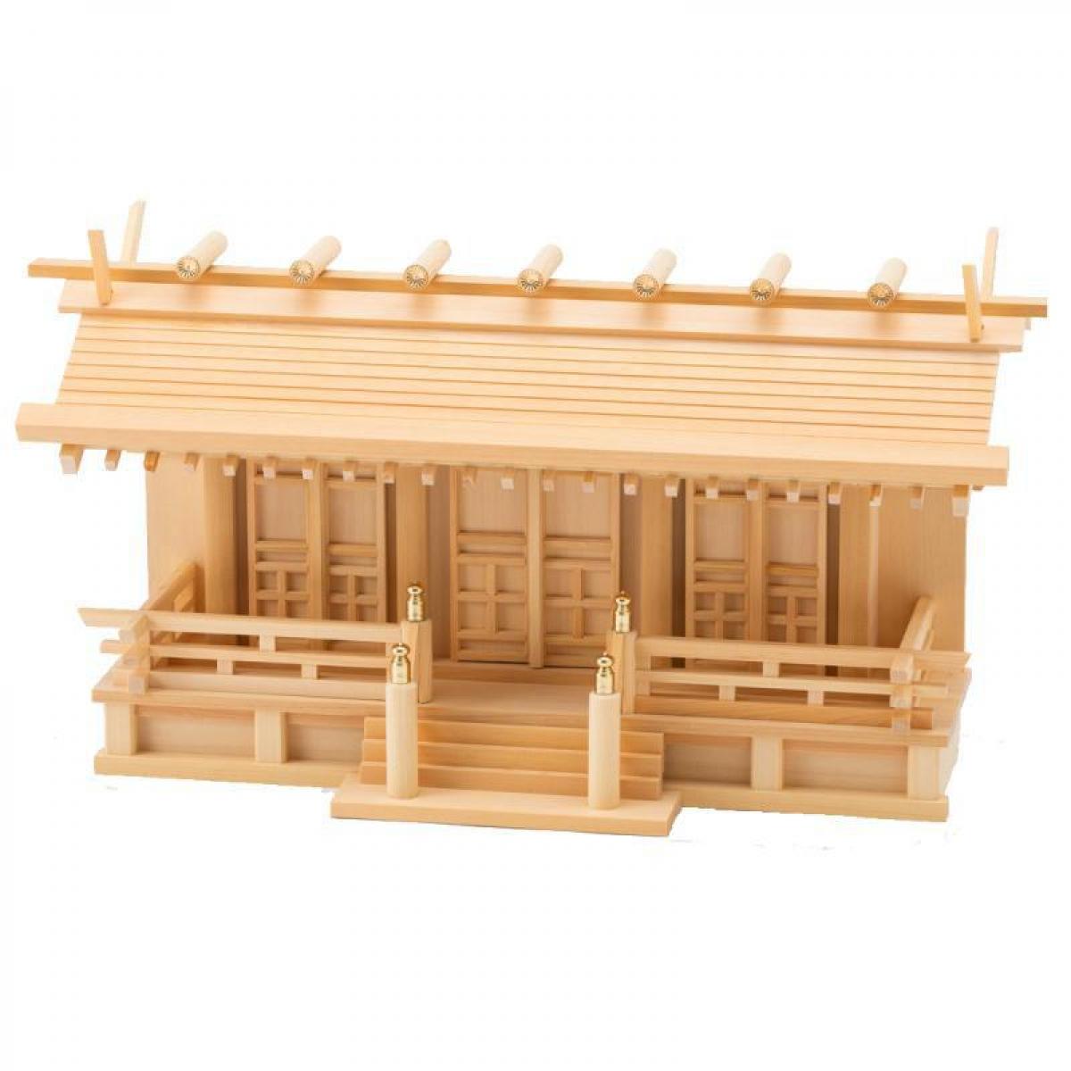 静岡木工 神棚の里 通し屋根違三社 低床 月読（つくよみ）木曽桧 唐戸 神棚 日本製 高級 低床 木曽檜（ひのき）