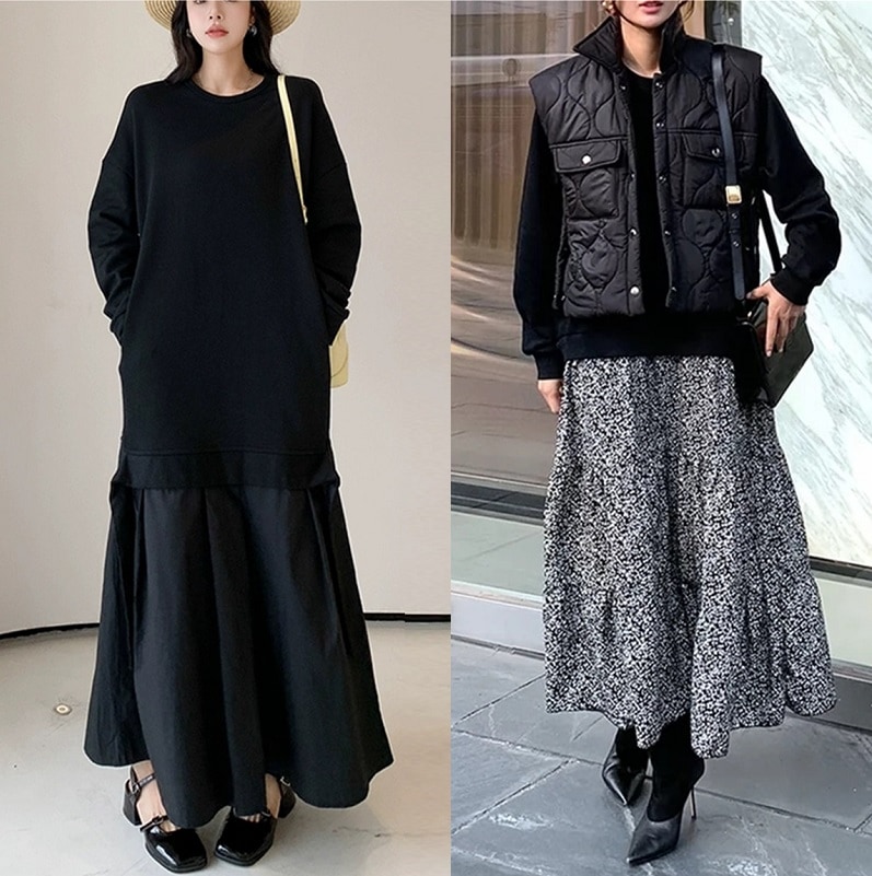 レデイース服ワンピース長袖ロングマキシ丈ワンピ切替ワンピ2024春新作大きいサイズ２タイプ通勤OL可愛いXL-５XL30%までに制限