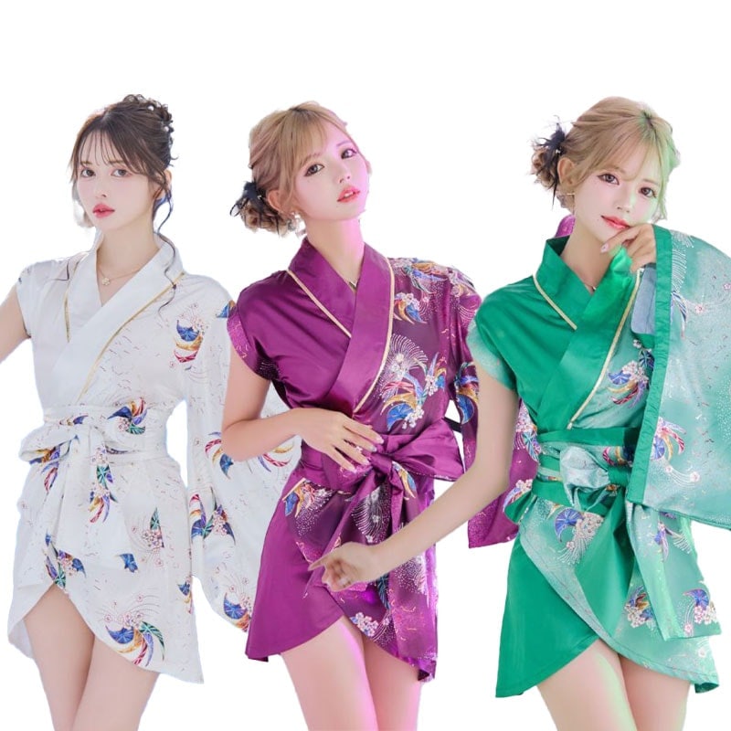 【3カラー/2点セット】和柄 アシンメトリー 花 ミニ 豪華 帯 リボン 花魁 着物 ドレス コスプレ イベント ハロウィン [1305]