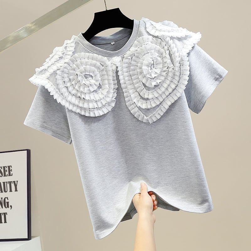 トップス Tシャツ カットソー プルオーバー 袖あり 半袖 クルーネック レース フリル かわいい 大人可愛い きれいめ シンプル カジュアル 大人 上品 おしゃれ お洒落 レトロ 大人可愛い wto 7,905円