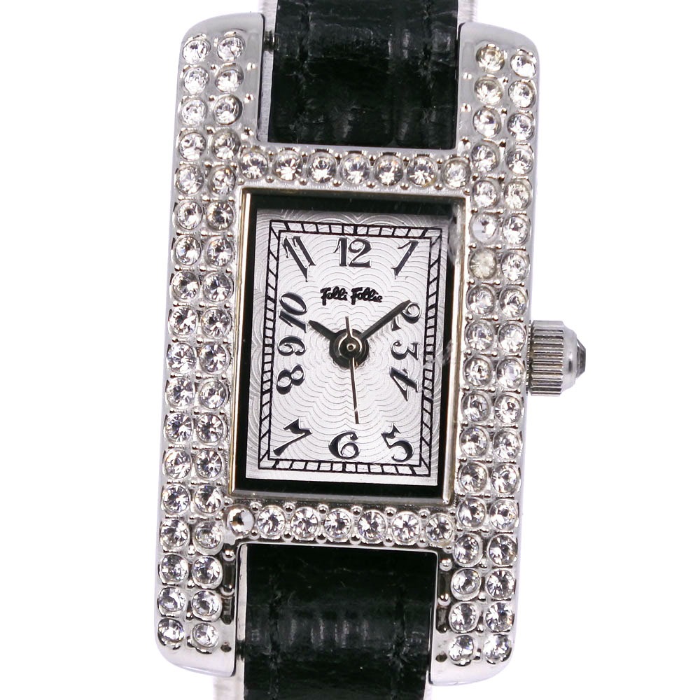 ラインストーンベゼル WF5T082SP 腕時計 ステンレススチール ラインストーン レザー シルバー クオーツ アナログ表示 レディース シルバー文字盤 中古品 A-ランク