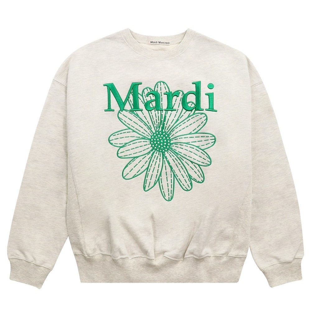 SWEATSHIRT FLOWERMARDI NEEDLEWORK OATMEAL GREEN 長袖 レディース 韓国 ファッション アパレル 刺繍 ロゴ