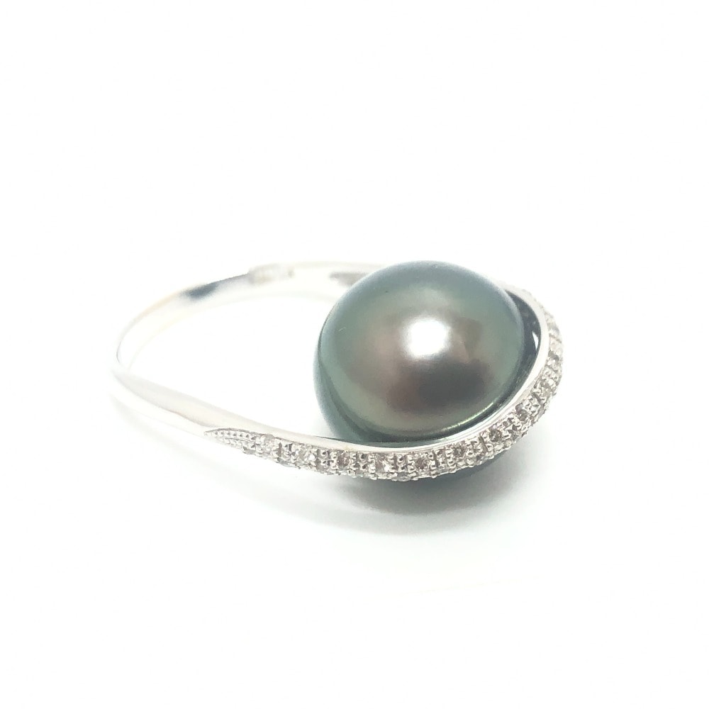 jewelry ジュエリー リング・指輪 K18WG D0.22ct ブラックパール 12mm リング 指輪 アクセサリー 小物 K18WG シルバー
