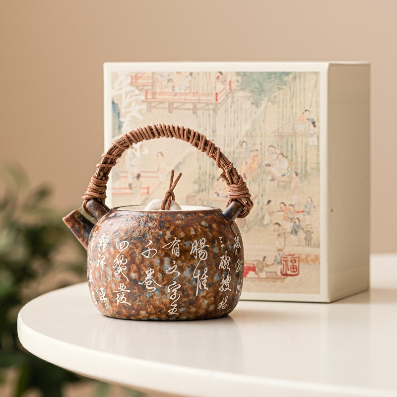 銀鍍金茶詩ラタンハンドルポットシングルポット禅カンフーティーセットセラミックティーポットフィルター付きドリンクティーポット