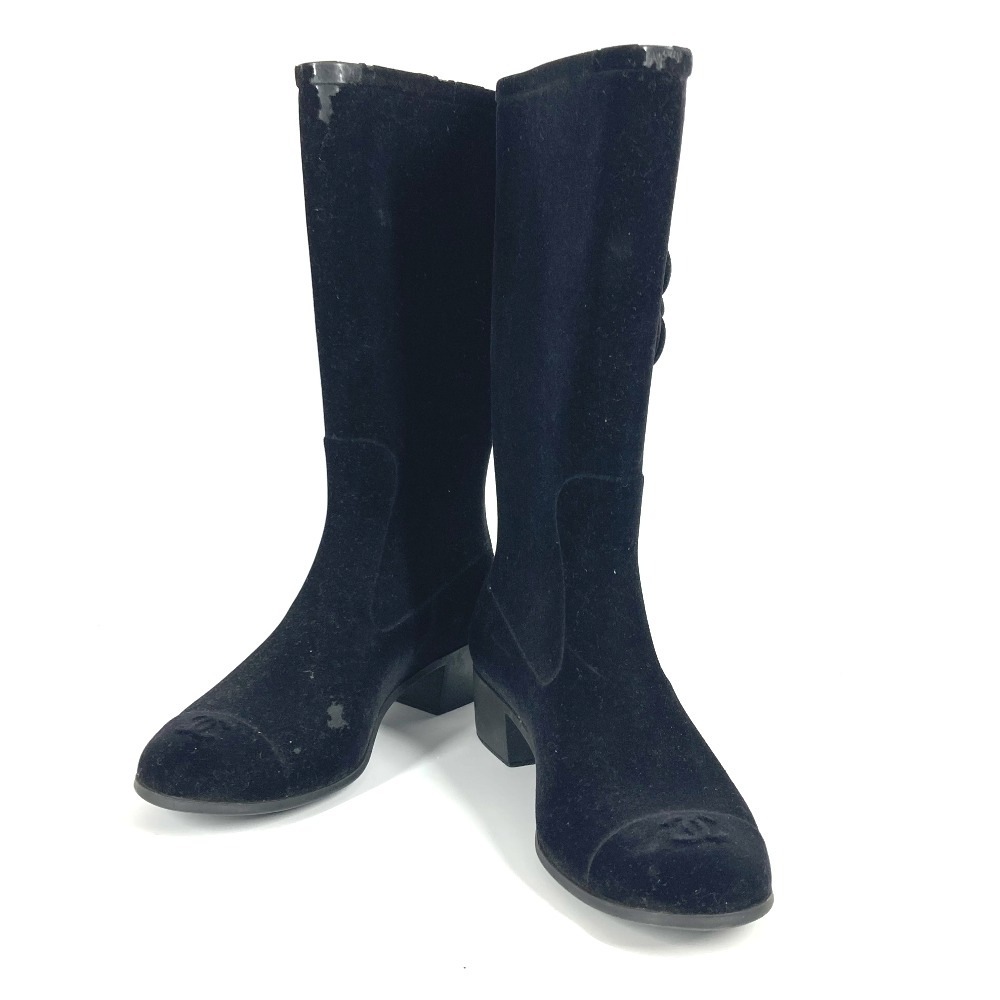 レインシューズ カメリア CC ココマーク ロゴ レインブーツ 長靴 ロング 雨 靴 シューズ ベロア ブラック