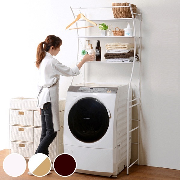洗濯機ラック アイアンフレーム ランドリー収納 幅75cm ホワイト ランドリーラック 洗濯機収納 ランドリー 洗濯機 収納 ラック アイアン おしゃれ 可愛い かわいい エレガント