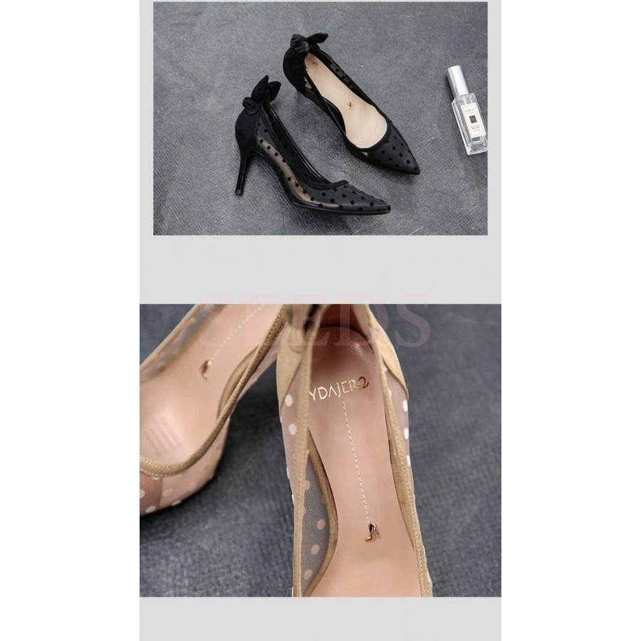 hot!!!ハイヒール　レディース 歩きやすい パンプス 痛くない　仕事 きやすい 春夏 とんがりトウ ハイヒール オシャレシースルードット柄美脚 シューズ 2色