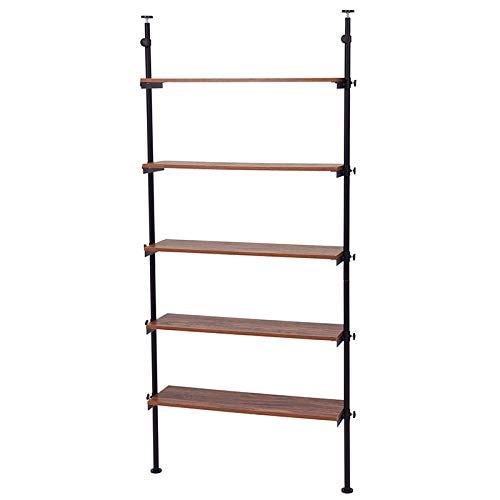 萩原(Hagihara) オープンシェルフ ラック 突っ張り 【木目調棚】 5段 幅90 無段階調節 ブラウン×ブラック KTR-3156BR