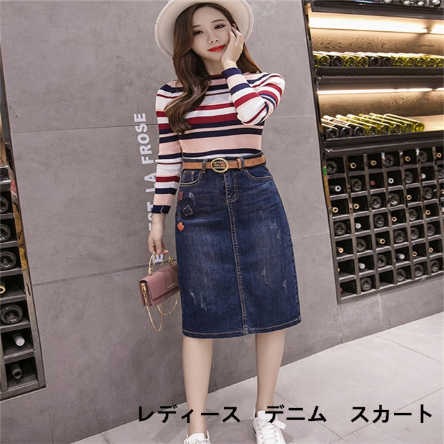 スカート　デニムスカート　レディース　膝丈　スカート　春夏　韓国風　可愛い