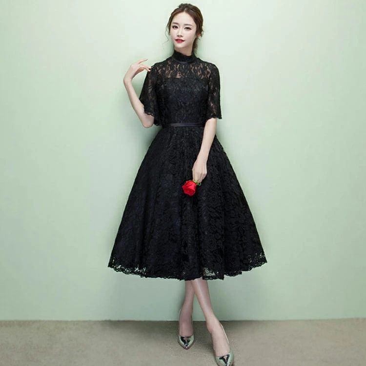 5色！総レース仕様フレアーワンピースドレス ワンピース 入園式 ワンピ　結婚式 二次会 入学式 大人 上品 卒業式 OL ロング丈 ひざ下 5分袖 春 夏 秋 冬