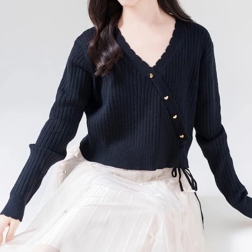 2024秋冬カシュクールハートニットトップス安い