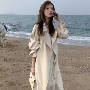 2024 春秋 新作 セミロング マキシ丈 グッドルッキング コート シンプル 気質 女 港風 韓国風 学生 流行り おしゃれ ジャケット 春トレンチコート
