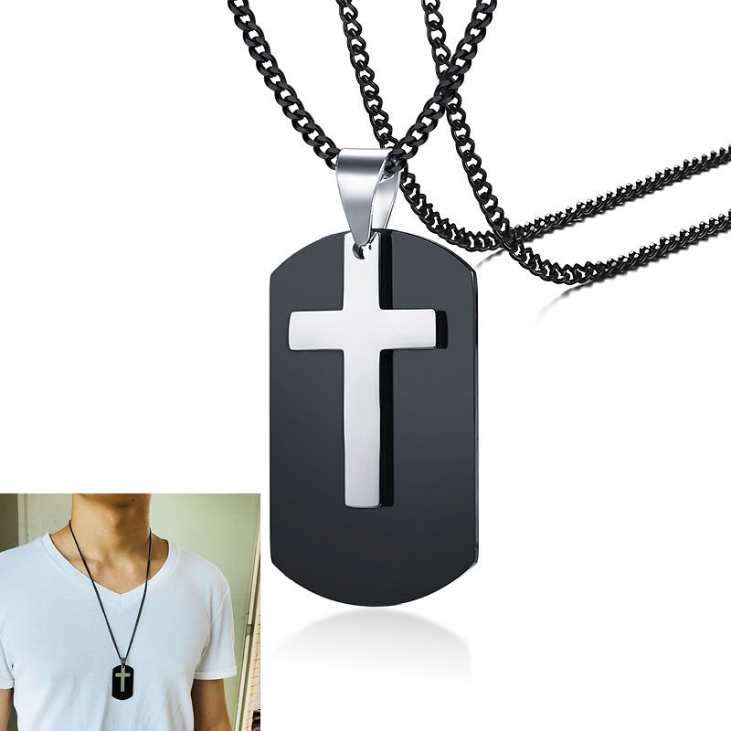 クロスブラックドッグタグネックレス 60cmのチェーン付き 3mm 喜平 ペンダントトップ 十字架 サージカルステンレス316L メンズ レディース チョーカー 首飾り stt00-00-0318