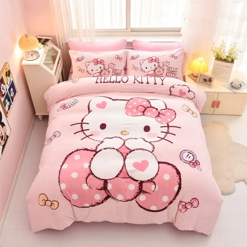 ハローキティ増粘ミルクベルベットキルトカバーシングルピース冬暖かい子供用コーラルベルベットキルトカバー