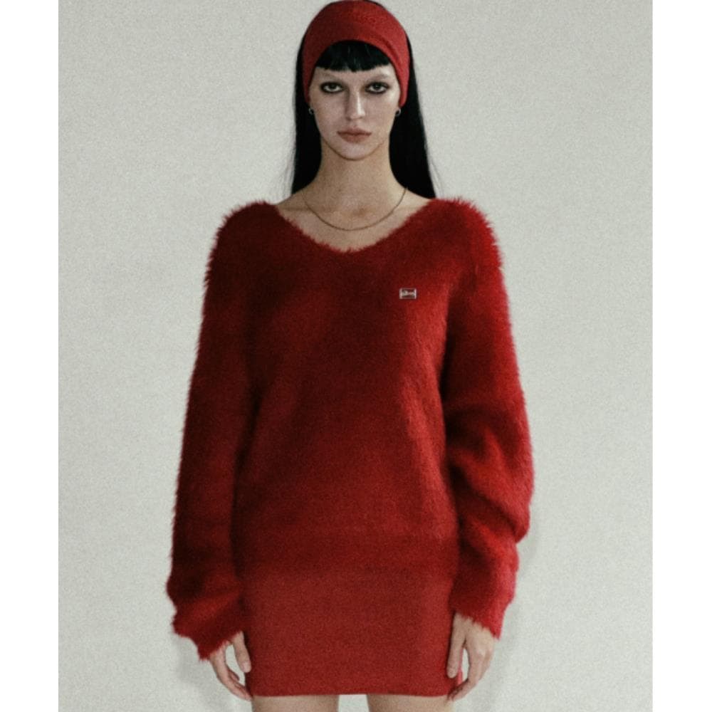 BADBLOOD BS Mohair V-neck Sweater Red w-knt24-015