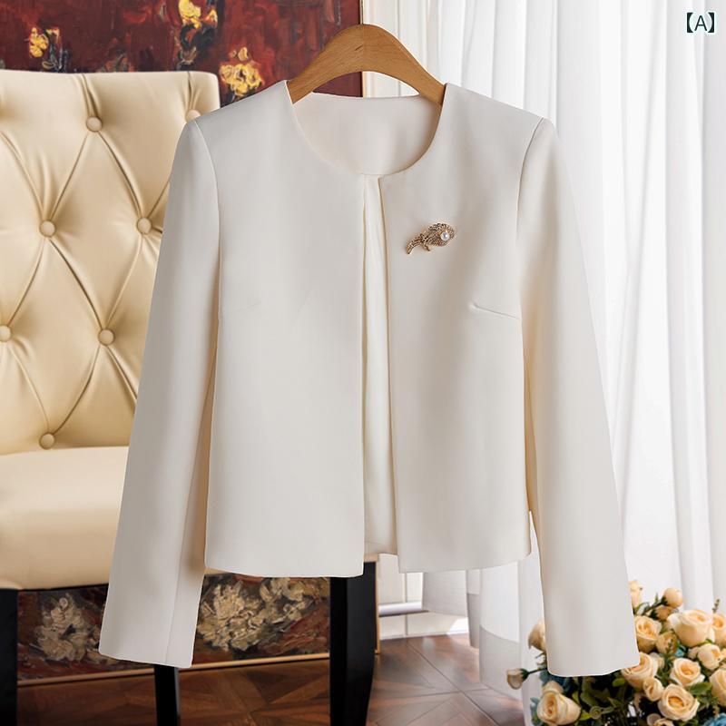 スーツ　ジャケット　カジュアル 深 セン 南 友 高級 和風 ショート アセテート ジャケット 女性用 2025 春秋 パールブローチ 付き スモール スーツ