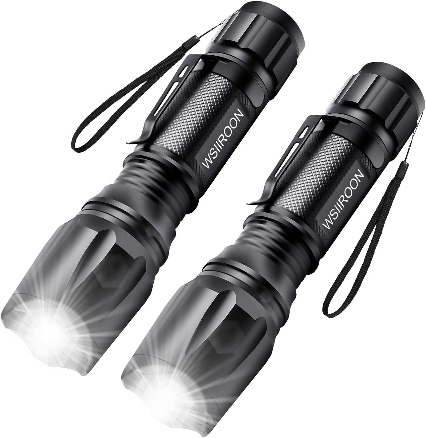 懐中電灯 Led 強力 軍用 フラッシュライト 軽量小型 ズーム式 5モード最強 Led ハンディライト クリップ付き PSE認証 防災 防水 停電 地震対策 2個入 (黒)