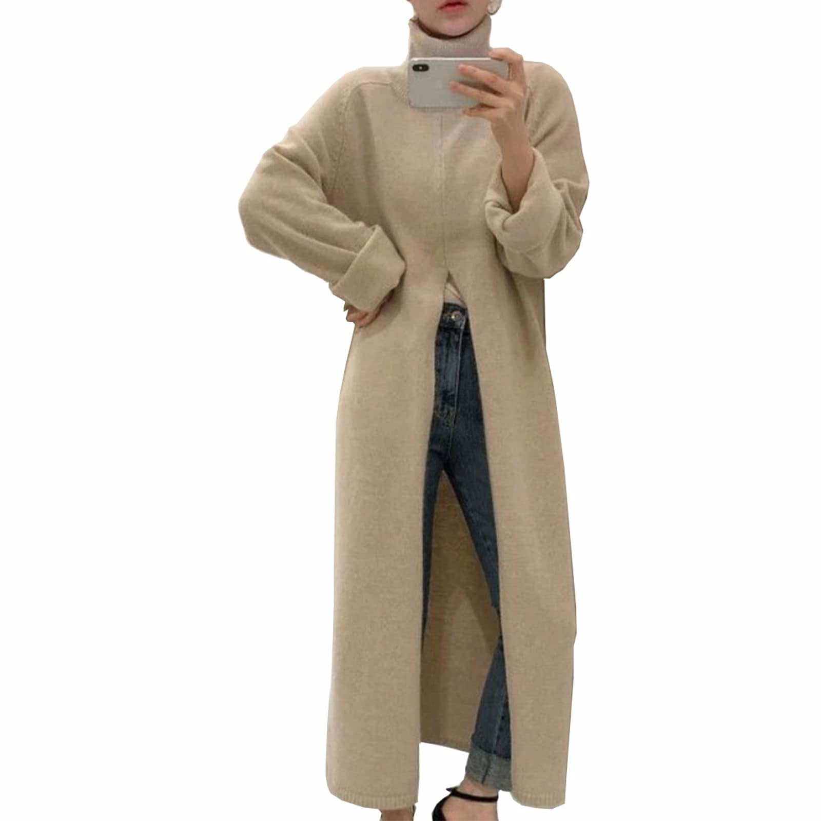 メメエクストラ セーター ニット レディース ワンピース ハイネック 長袖 秋冬 トップス ニットせーたー 冬 韓国 ロング 長め 大きいサイズ おしゃれ オーバーサイズ 無地 オフィス 着痩せ 通勤