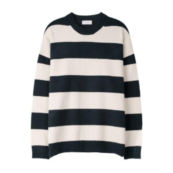 メンズソフトモーダルボーダーラウンドニット SG-KN-Q030-グリーン