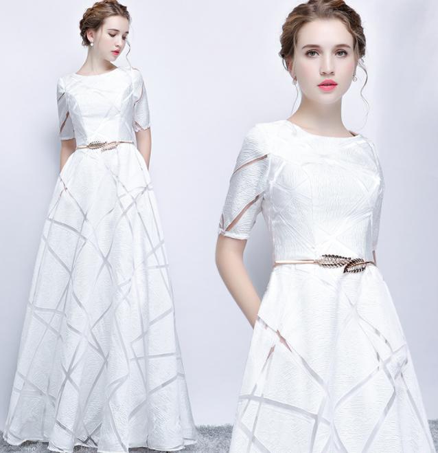 パーティードレス ロング丈ドレス フォマール パーティー二次会ドレス ベルト付 五分袖 マキシー丈 ドレス 結婚式 演奏会 発表会 お呼ばれ ドレス 演奏服 ステージ衣装 レディース 大人 20代 3