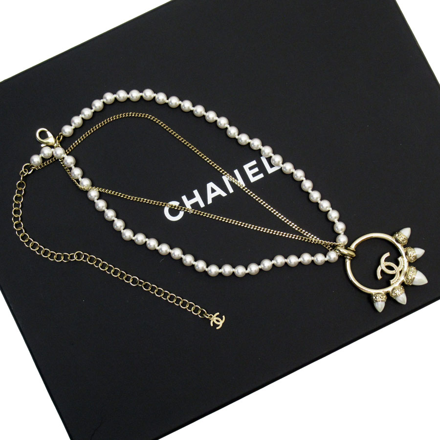 シャネル CHANEL ネックレス ココマーク メタル/フェイクパール ライトゴールド/ホワイト レディース w0650j