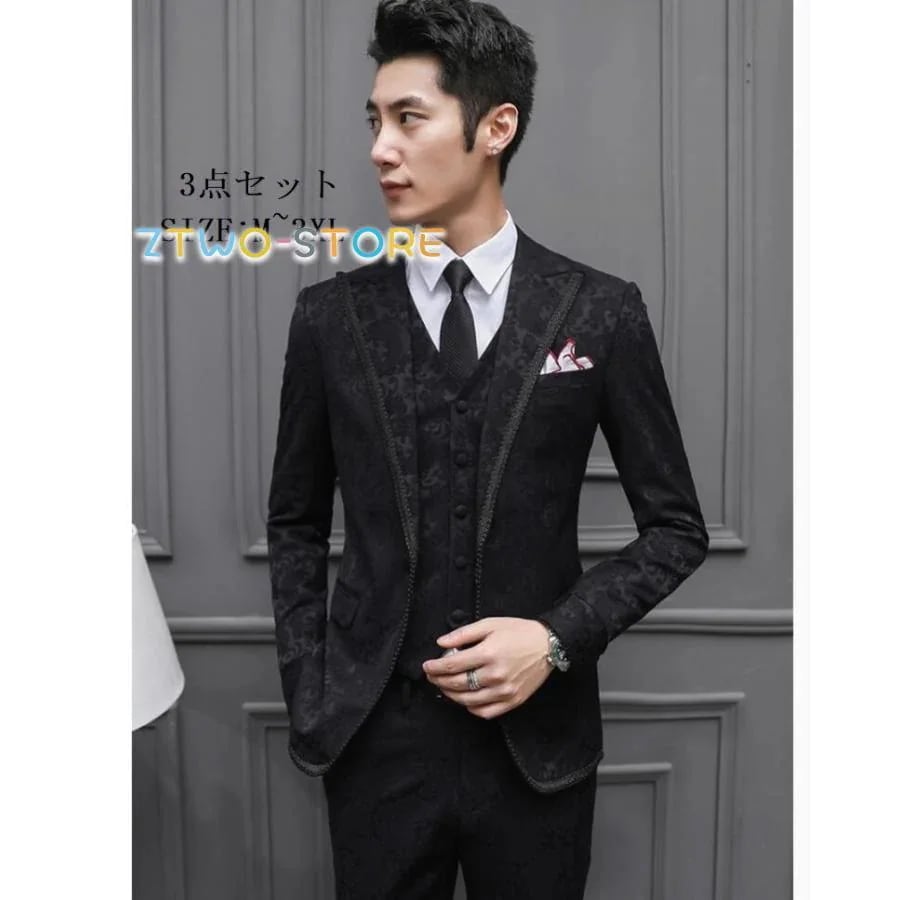 タキシードスーツ メンズスーツ 3点セットスーツ 1つボタンスーツ フォーマルスーツ 結婚式 二次会 成人式 卒業式 就職活 ビジネススーツ 司会者 披露宴 新作