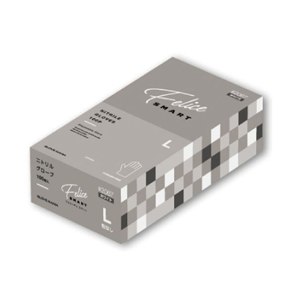 （まとめ） 川西工業ニトリルグローブ フェリーチェ スマート 粉なし ホワイト L #2067W-L 1箱（100枚） [x5セット]