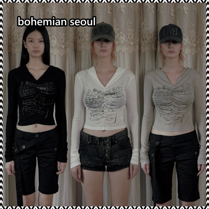 bohemian seoul DARKNE99 FAINT GRAPHIC SHIRRING HOODIE