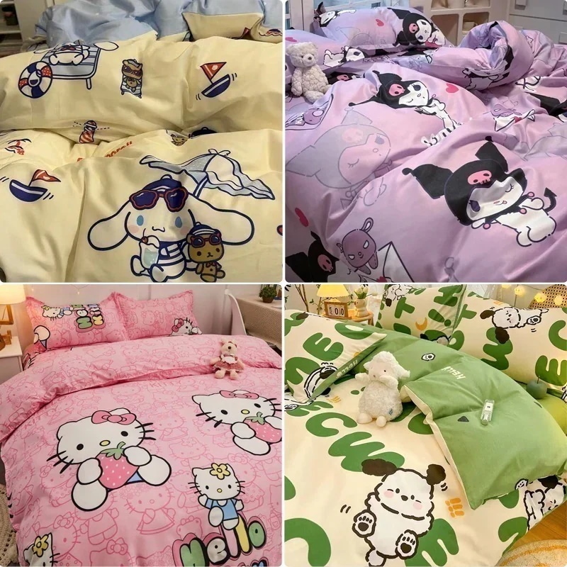 工ガ割-福袋2025可愛い寝具3/4点セット サンリオ クロミ キティ クレヨンしんちゃん ポチャッコ シナモロール ピカチュウ ミッキー ディズニー 掛け布団カバー 枕カバー2点 ベットシーツ 布団