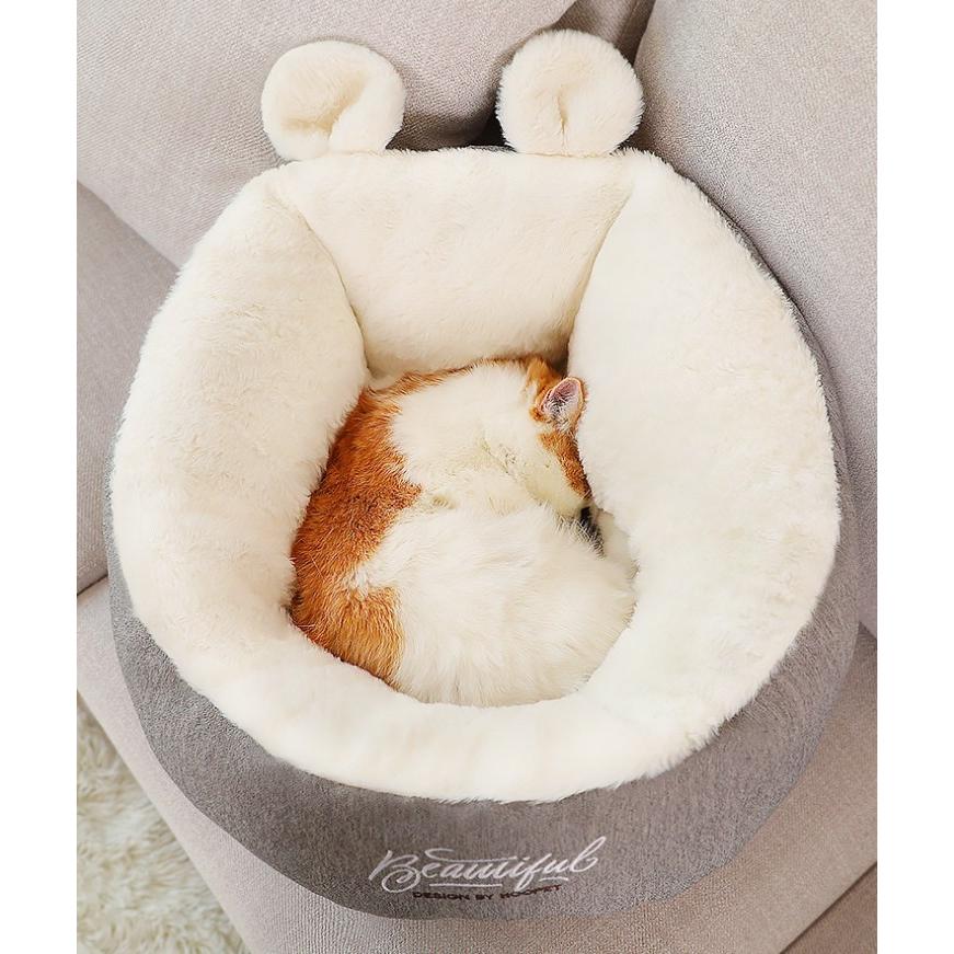 猫ベッド ペット ベッド 猫ハウス 猫ドーム型 ハウス マット付き ふわふわ 当店人気 柔らかい ぐっすり眠れる うさぎミミデザイン 選べる2色