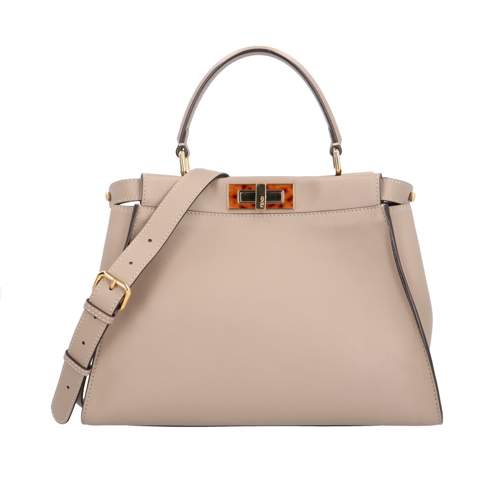 フェンディ ミディアム ピーカブー レギュラー ショルダーバッグ レザー 8BN290 ベージュ FENDI 中古 美品