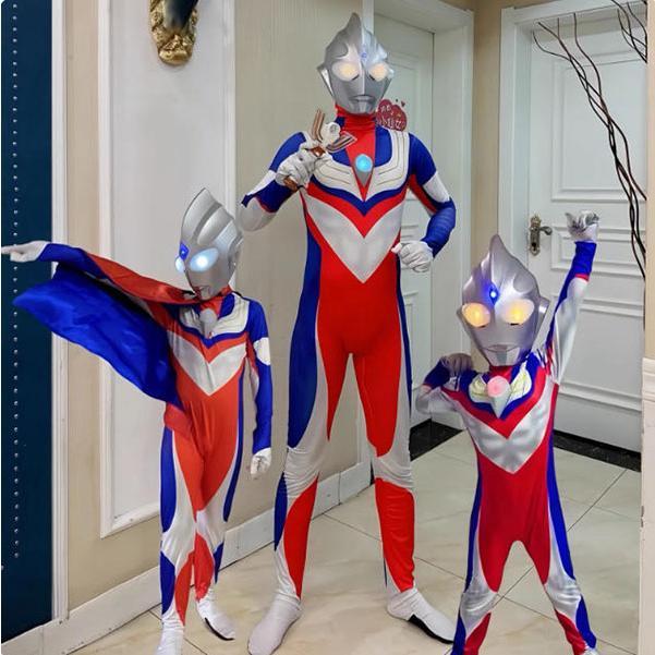 短納期2025 新品 2色 ウルトラマンティガ全身タイツコスプレ衣装子供 キッズ 大人ハロウィンコスチュームパーティー仮装演出道具Halloween特集