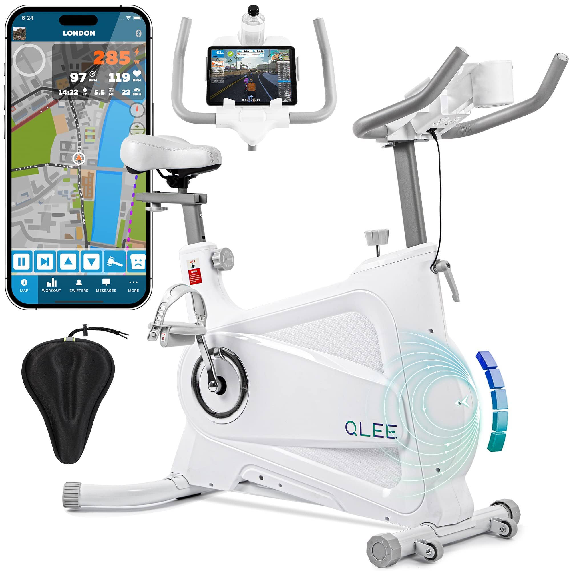 QLEE 第7世代フィットネスバイク 【ZWIFT アプリ連動】 スピンバイク エアロバイク 家庭用 極静音 室内自転車トレーニング 【5年保証】 レーニングバイク ダイエット器具 マグネット式 組み