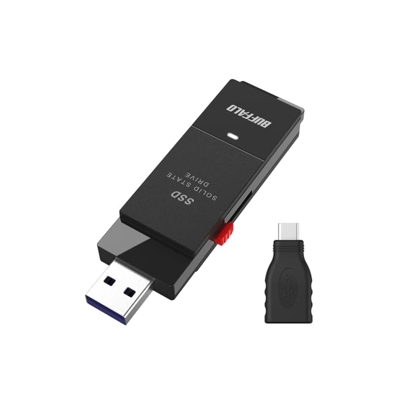 即納：バッファロー SSD 外付け 2.0TB USB3.2 Gen2 読込速度600MB/秒 PS5/PS4メーカー動作確認済 コンパクト 小型 Type-Cアダプター付属 ブラック 【 iPhon