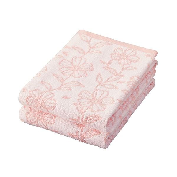 （まとめ） 林無撚糸グレースフラワー フェイスタオル ピンク FL412302 1パック（2枚） [x5セット]